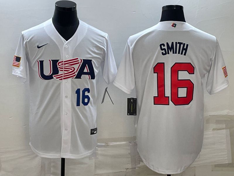 Men 2023 World Cub USA 16 Smith White Nike MLB Jersey
